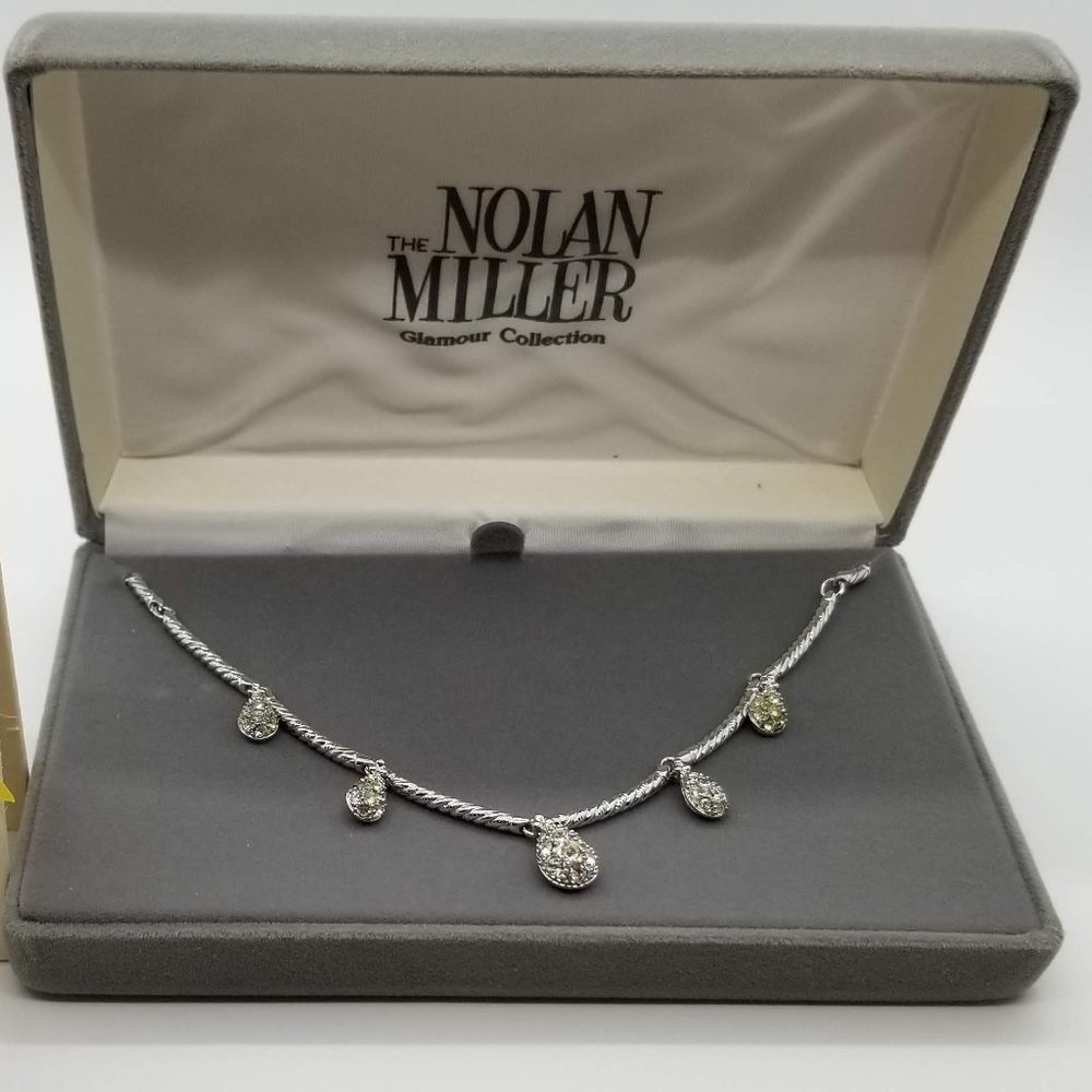 Nolan Miller Silver Teardrop Crystal Necklace